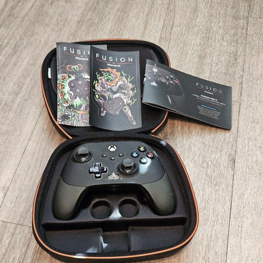 black PowerA Fusion Pro 2 Wired Controller for Xbox Series X|S and case,manual